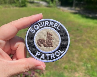 Squirrel Patrol patch (iron on or Hook and Loop) for dog vests