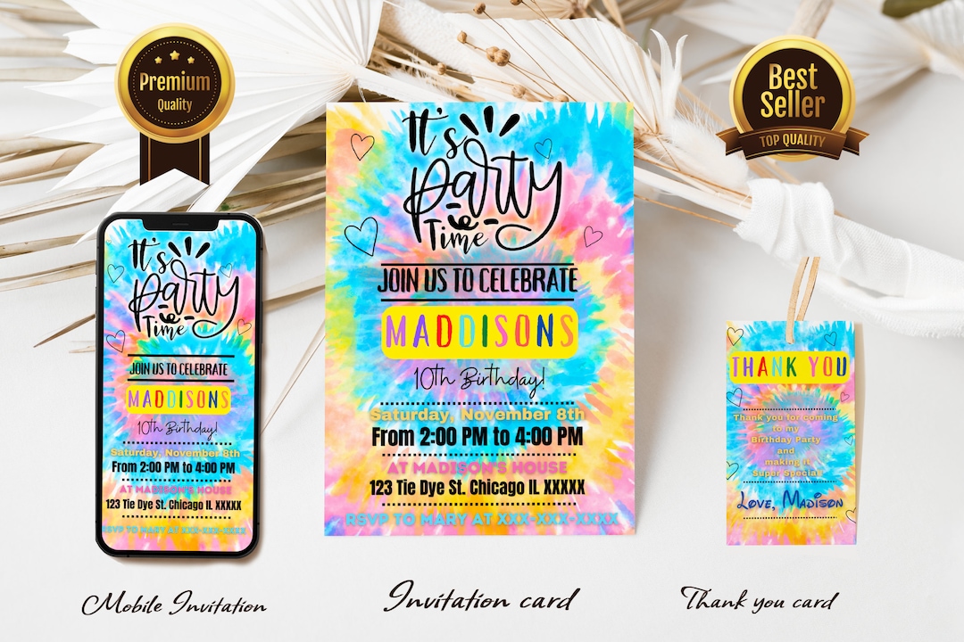 Digital Tie Dye Birthday Invitation Tie Dye Invites Einvite Tie Dye