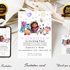 Digital Gabby Dollhouse Birthday invitation | Gabby Dollhouse invites | E-invite | Digital invite | Card Invite | Girl Birthday