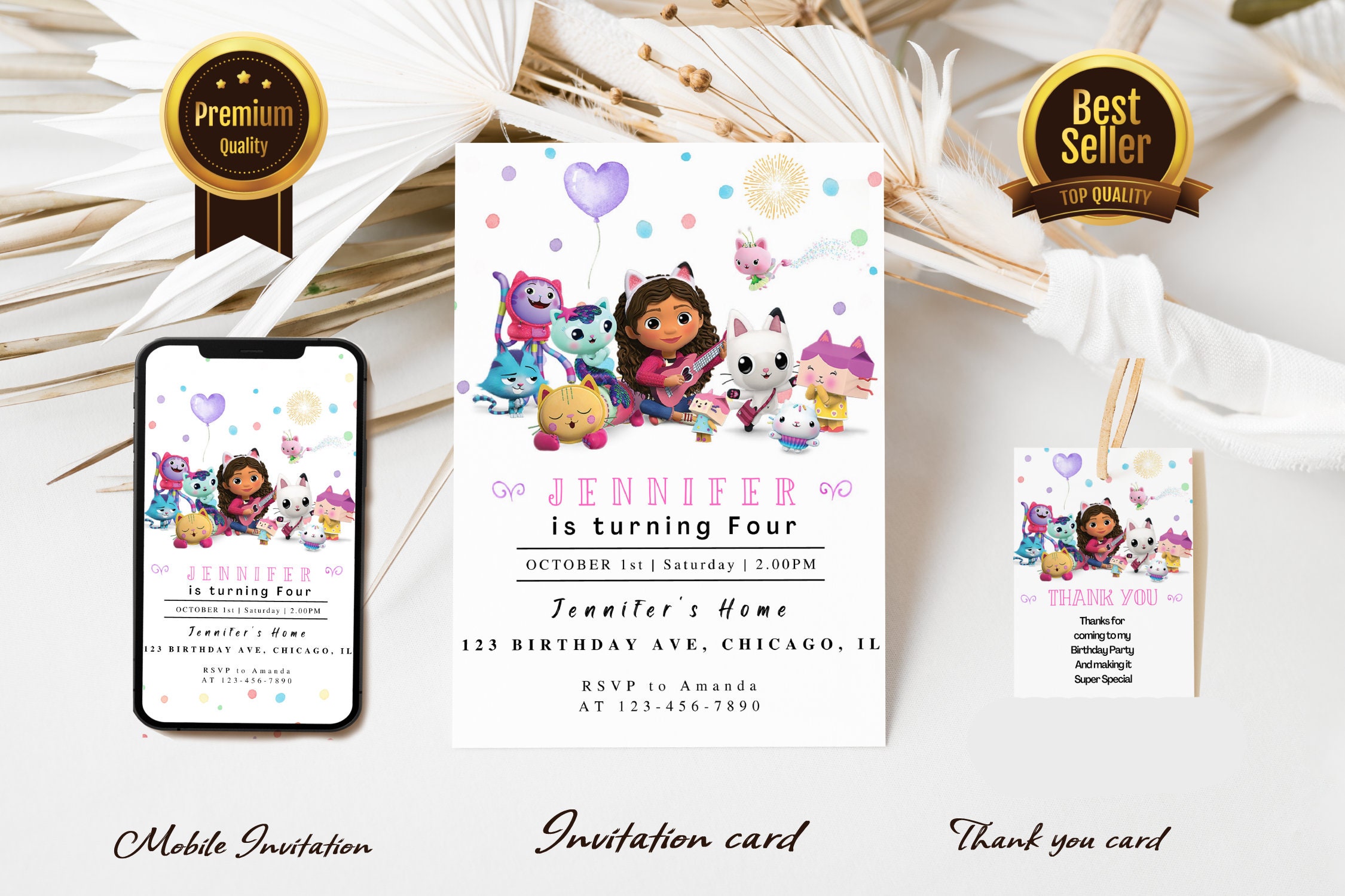 Invitation d'anniversaire numérique Gabby Dollhouse | Gabby Dollhouse  invite | E-inviter | Invitation numérique | Invitation de carte |  Anniversaire