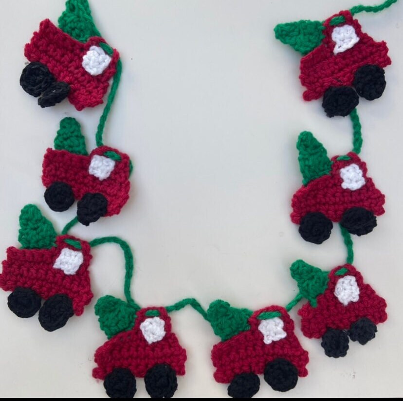 Red Truck Garland, Crochet Red Truck Garland , Christmas Garland, Crochet Pattern, PDF Pattern ...