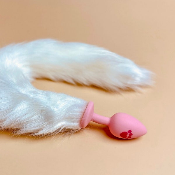 Pink Silicon Butt Plug With White Fluffy Tail, Kawaii Butt Plug, Small Size Butt Plug, Sexy Gift For Cosplay