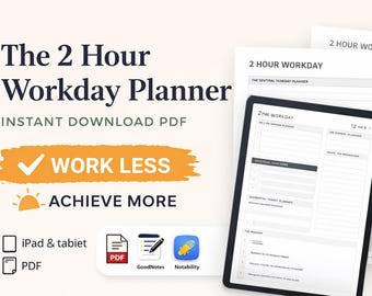 2 Hour Workday Planner | Minimalist Productivity, Deep Work (Instant Download PDF)