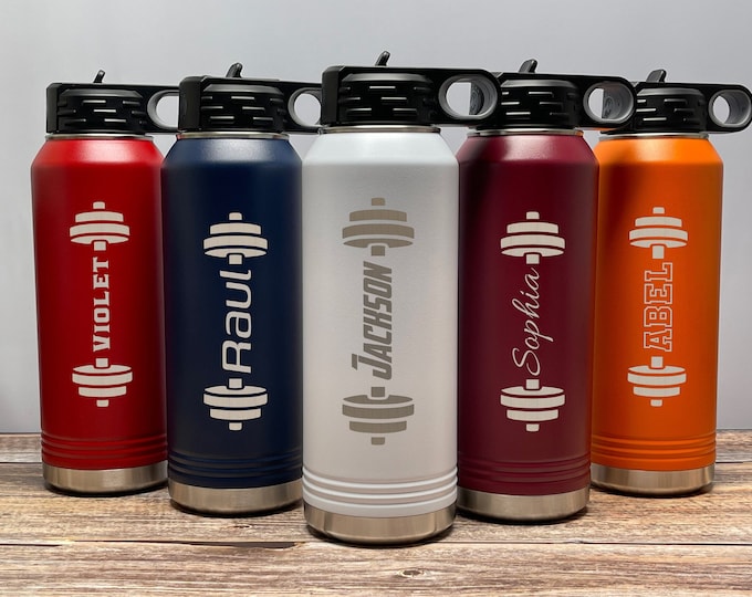 Gym Personalized Insulated Water Bottle, Custom Name Engraved Water Bottle, Stainless Steel Gym Bottle, Sport Water Bottle, Dumbbell bottle