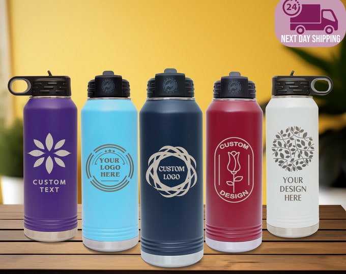 Personalized Laser Engraved Water Bottle With Custom Logo, Custom Name Water Bottle With Company Logo, Custom Text WaterBottle, Company Gift