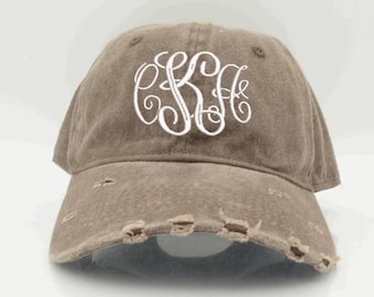 Monogrammed Distressed Hat: Embroidered Initial, Personalized Baseball Cap