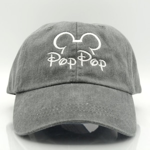 Gorra Pop Pop con texto personalizado, gorra de ratón, gorras de béisbol de Disney, gorra de béisbol bordada personalizada, gorras de vacaciones familiares, gorra de vacaciones de Disney World