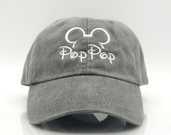 Pop Pop Hat  Custom TEXT Mouse Head Hat Disney Baseball Caps Custom Embroidered Baseball cap  Family Vacation Hats Disney World Vacation Hat