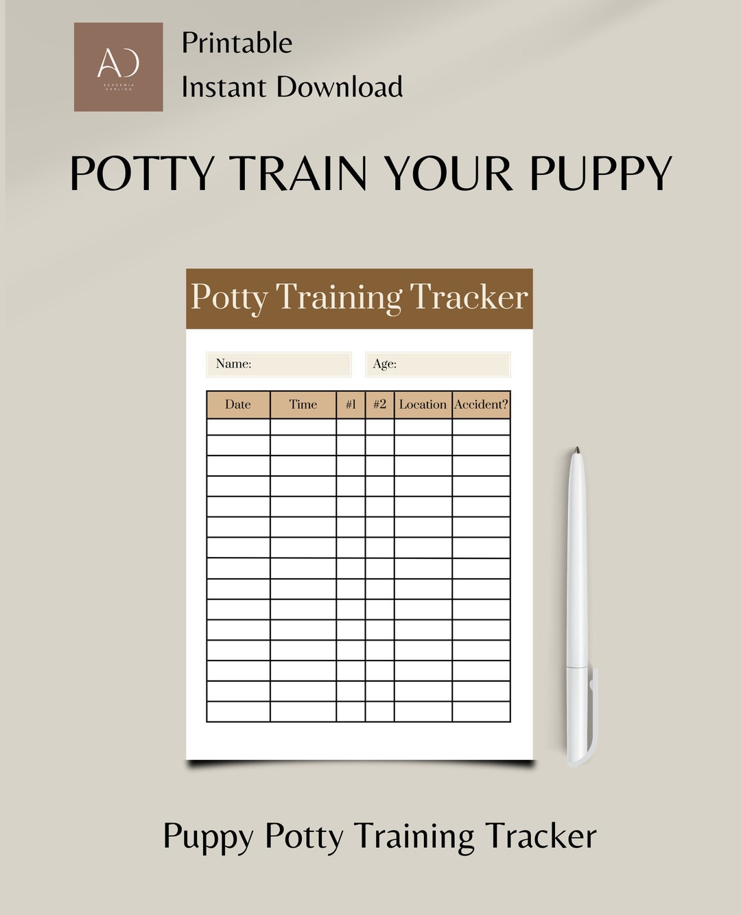 Puppy Potty Training Tracker, House Training Checklist, Puppy Potty Training Chart, Potty