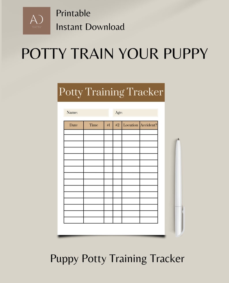 Puppy Potty Training Tracker, House Training Checklist, Puppy Potty