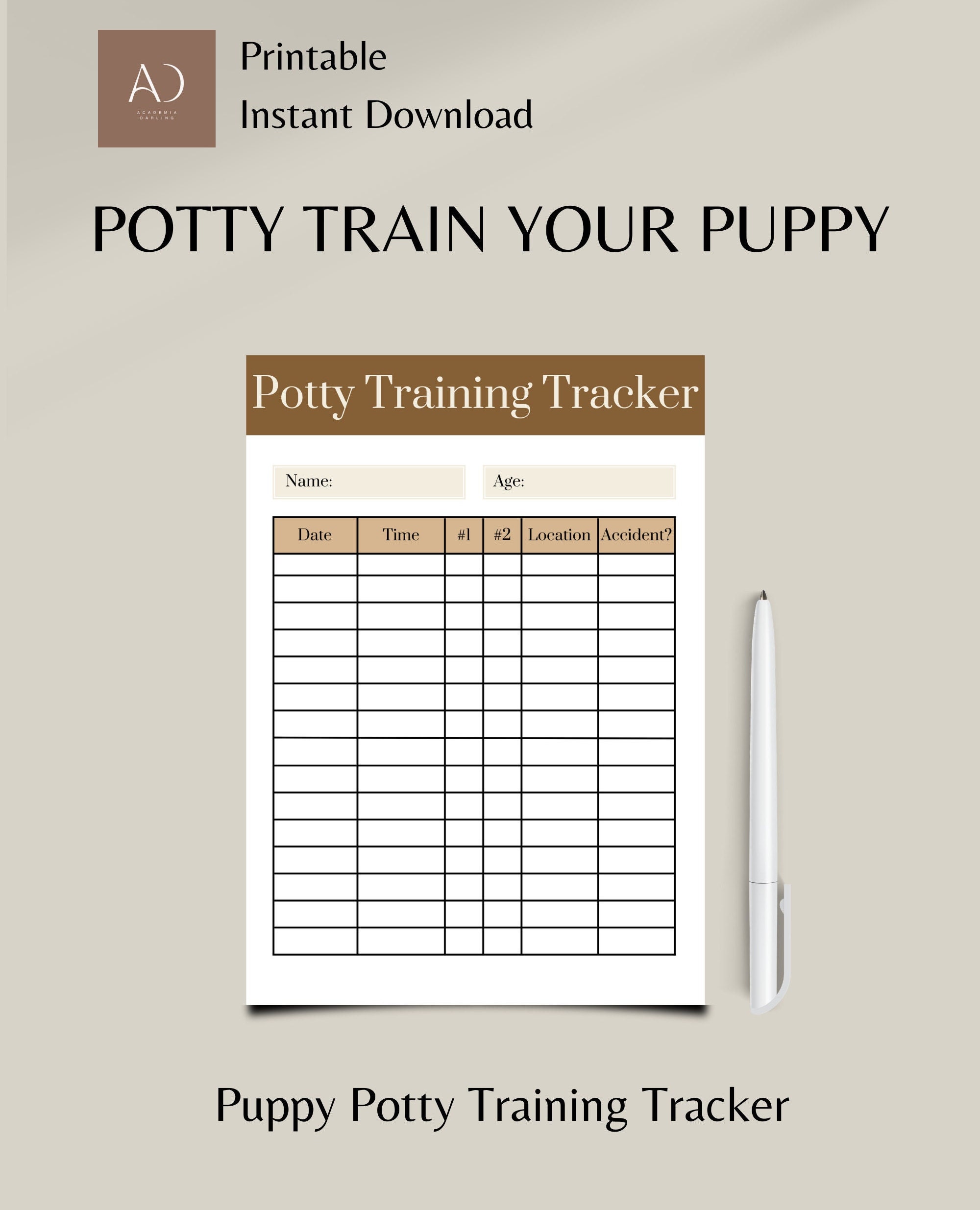 Picture of Puppy Potty Training Tracker, House Training Checklist, Puppy Potty ...