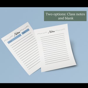 May include: Two printable note pages with a decorative border. One page has a space for "Class" and "Date" and the other page is blank.