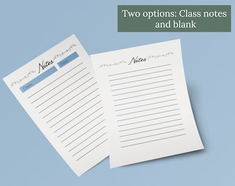 May include: Two printable note pages with a decorative border. One page has a space for "Class" and "Date" and the other page is blank.