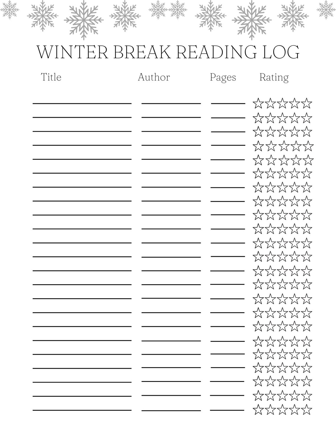 Winter Break Reading Log | Kids Reading Log | Printable Book Log ...