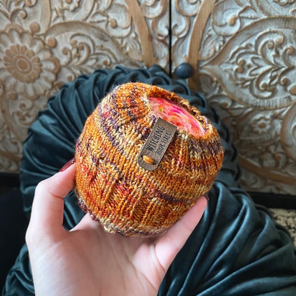 Ancient Cryptid Yarn Cozy -  Knitting, Crochet, Fiber Art, Craft Supply, Yarn, Brown, Orange, Handmade