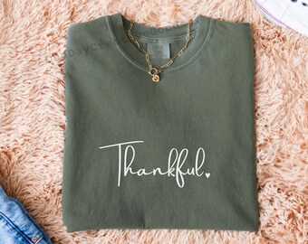 Thankful Comfort Colors Shirt: Minimalist Fall Crewneck Tee