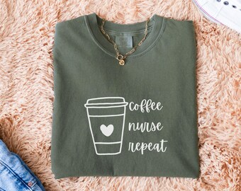 Comfort Colors Coffee Nurse Repeat Shirt: RN Gift, Nursing Student Tee