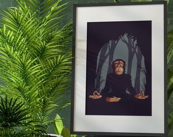 Meditating Monkey Yoga Poster: Abstract Art Print (Digital Download)