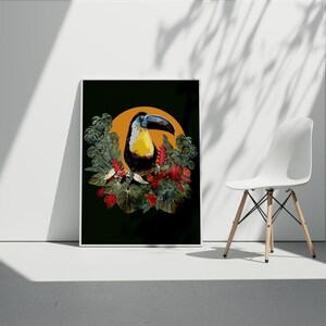 Polygonal Illustration Toucan Bird With Plants, Toucan Poster, Abstract Toucan Poster, Abstract Toucan, Toucan Digital Art, Toucan Print,