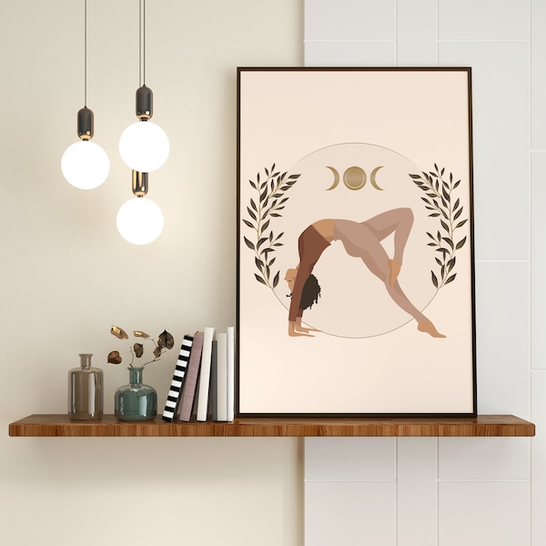 Yoga Poster, Abstract Print, Yoga Pose, Yoga print digital, Yoga Woman Print, Art Decor, Eka Pada Urdhva Danurasana, One legged Master Wheel