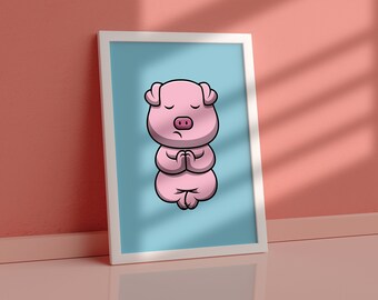 Pig Meditation Yoga Poster: Abstract Art Print (Digital Download)
