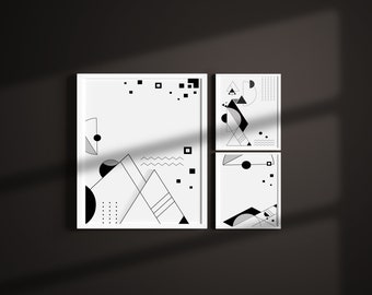 Abstract Geometric Black and White Poster Set (Digital Download)