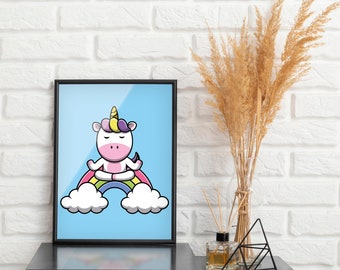 Unicorn Meditation Yoga Poster: Abstract Art Print (Digital Download)
