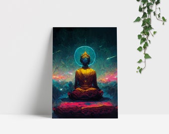 Buddha in Space Art Print: Meditation Yoga Poster (Digital Download)