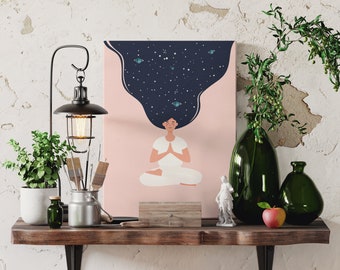 Meditation Girl Galaxy Hair Print: Yoga Art Decor (Digital Download)