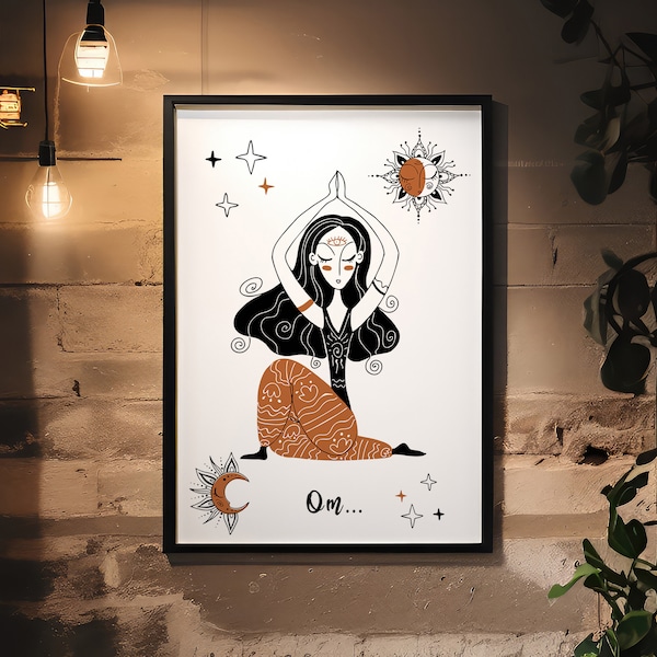 Yoga Poster, Girl Does Yoga Om Meditation, Yoga Positions, Namaste Poster, Girl Namaste Poster, Digital Yoga Poster, Om Meditation Poster