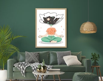 Moon Girl Yoga Print: Meditation Art Decor (Digital Download)
