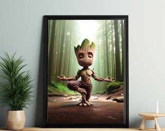 Baby Groot Yoga Print: Avengers Superhero Poster (Digital Download)