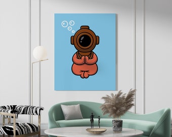 Diver Meditation Yoga Poster: Abstract Art Print (Digital Download)