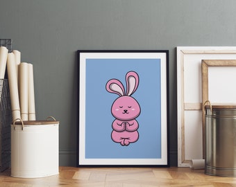 Rabbit Meditation Yoga Poster: Abstract Art Print (Digital Download)