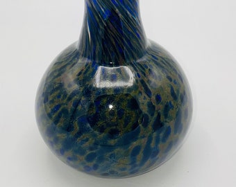 Bouteille en verre soufflé/vase à long col | Bleu et vert