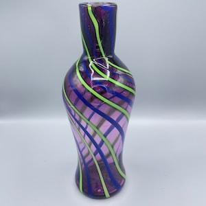 Hand blown glass vase | Purple, Green & Blue Cane Vase