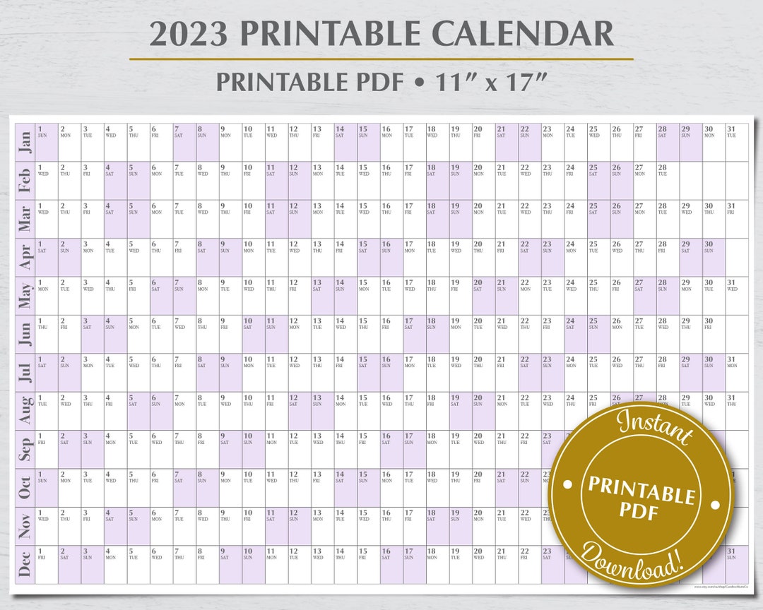 2023 Printable Wall Calendar Purple All 12 Months on One Etsy