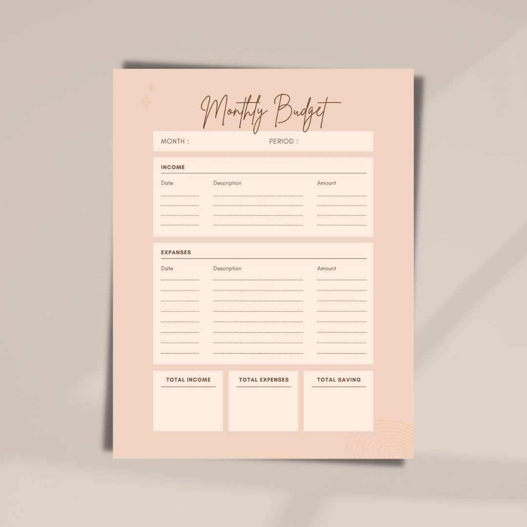 Monthly Budget Tracker, Printable PDF Pastel Pink Neutral Budget ...