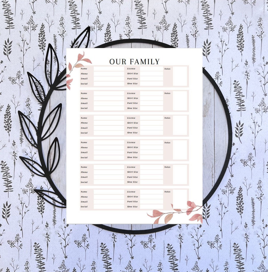 Digital File Family Organization, Family Planner, Family Information ...
