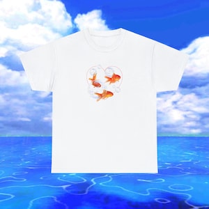 frutiger aero tee shirt, aesthetic fishes, heart