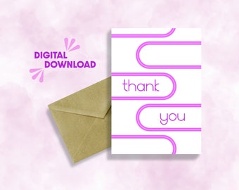 Tarjeta de felicitación de agradecimiento, descarga digital, tarjeta de felicitación imprimible rosa, tarjeta de felicitación imprimible linda, tarjeta de felicitación imprimible 5x7