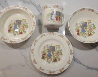 Ensemble complet - Royal Doulton Bunnykins - La leçon de mathématiques - vintage milieu des années 1990