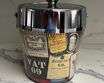 Vintage Whiskey Labelled Ice Bucket. Retro