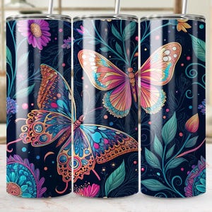 Butterfly Digital Tumbler Wrap, Floral Tumbler Design, 20oz Skinny Tumbler PNG, Sublimation Tumbler Wrap, Butterfly Gift Ideas