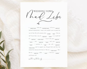 Imprimible Wedding Vow Mad Libs Game, Bridal Shower Mad Libs Wedding Mad Libs, Wedding Vow Mad Libs Funny Mad Libs para despedida de soltera, Digital