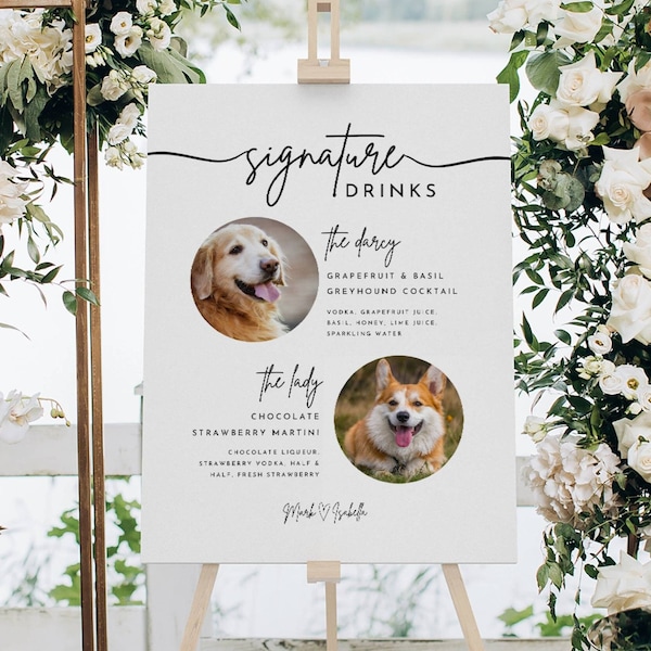 Signature Drink Sign Dogs Printable, Signature Drink Cat, Signature Drink Sign Wedding Bar Menu Dog Cocktail Sign, Pet Cocktail Sign, Canva