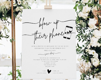 Blow Up Their Phone Wedding Photo Scavenger Hunt Sign, I Spy Wedding Table Game, Reception Photo Hunt Editable Wedding Hashtag Sign Template