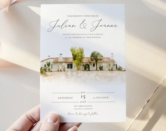 Custom Digital Watercolor Venue Painting Wedding Invitation, Watercolor Wedding Venue Illustration on Wedding Invite, Bespoke Wedding Venue