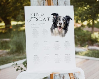 10 Table Seating Chart Custom Pet Illustration for Wedding Sign, Get Married Dog of Honor Seating Chart Ideas, Large Seating Chart Dog Cat