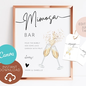 Mimosa Bar Sign Juice Labels Tags Templates, Saffron Floral Design, M2